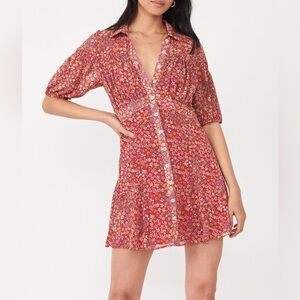 Free People Bonnie Mini Dress in Strawberry Combo, XS